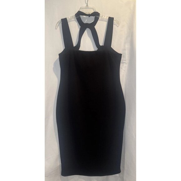 Boohoo Women’s Black Sleeveless Strappy Knee Length Dress Stretch Sz 16 NEW - Picture 3 of 8
